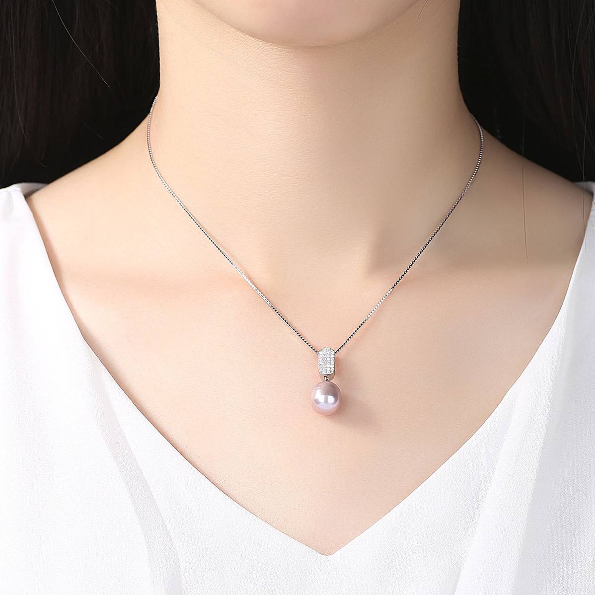 Colier din Argint Diamond Bar Pearl