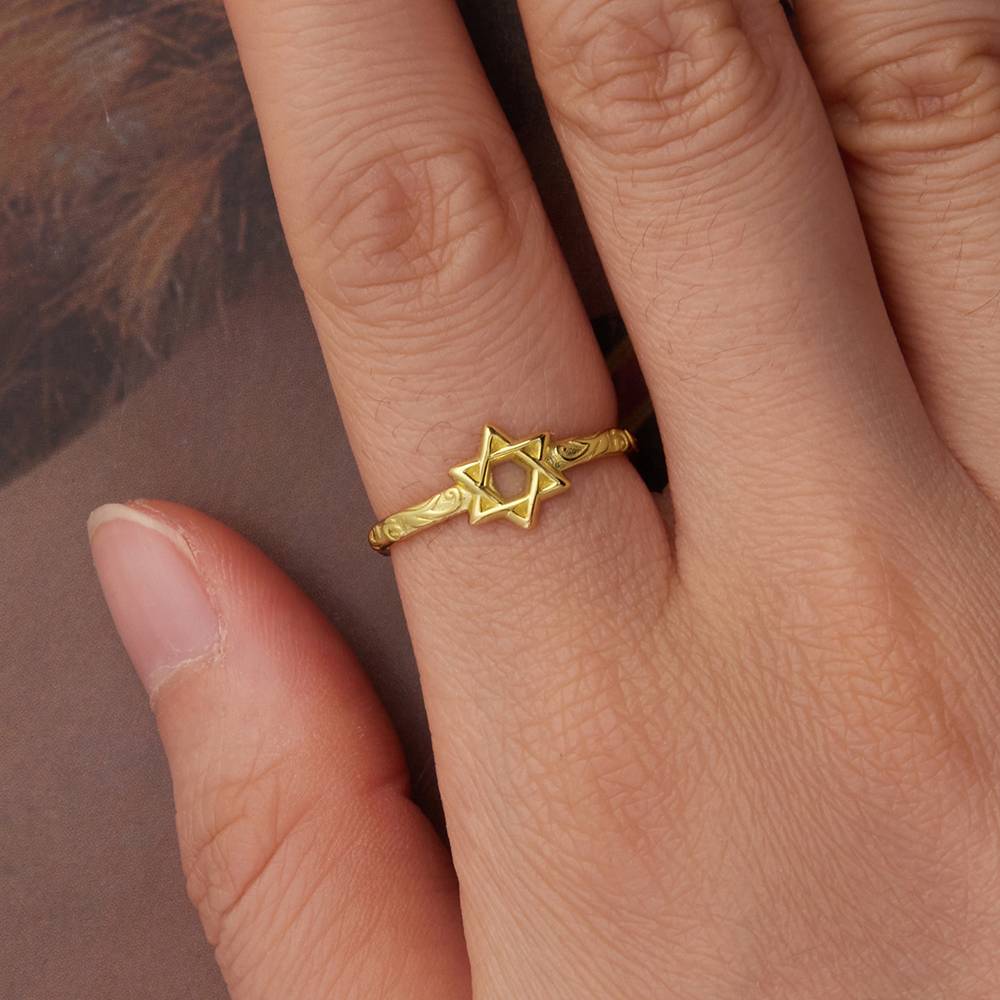Inel reglabil din Argint Retro Star Gold