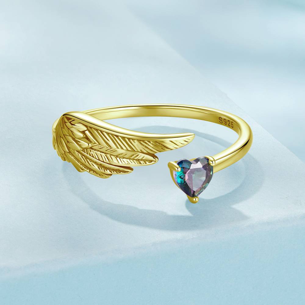 Inel reglabil din Argint Heart Wing Gold