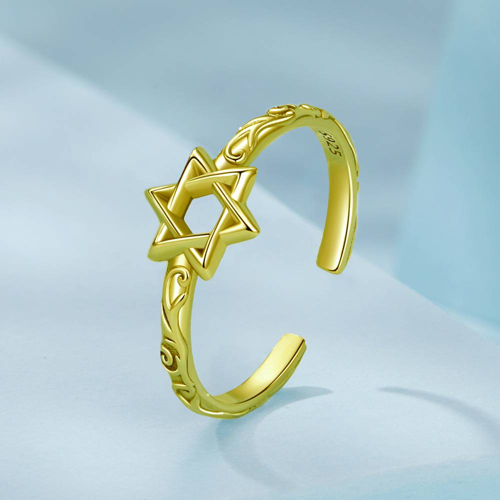 Inel reglabil din Argint Retro Star Gold
