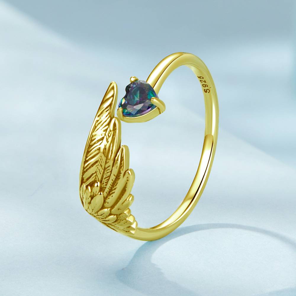 Inel reglabil din Argint Heart Wing Gold