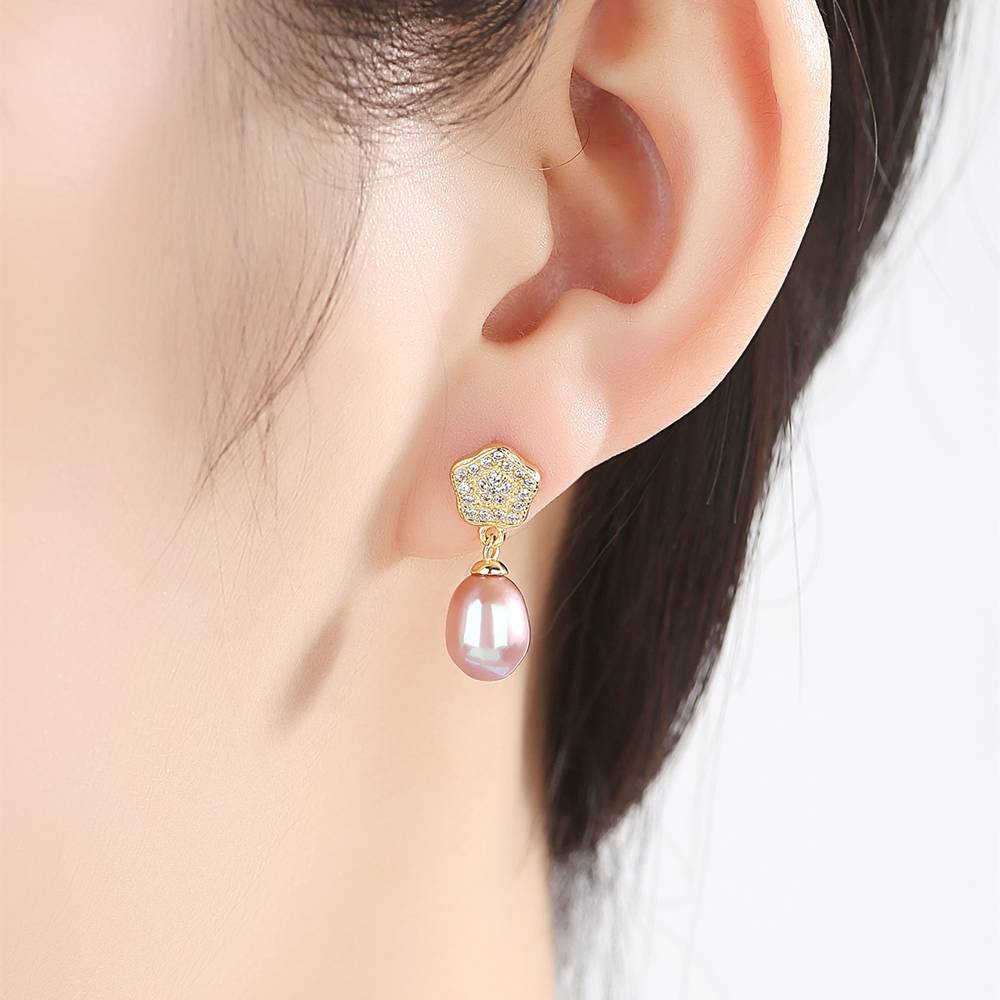 Cercei din Argint Gold Starry Pearls