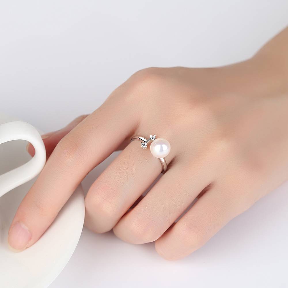 Inel reglabil din Argint Parallel Pearl