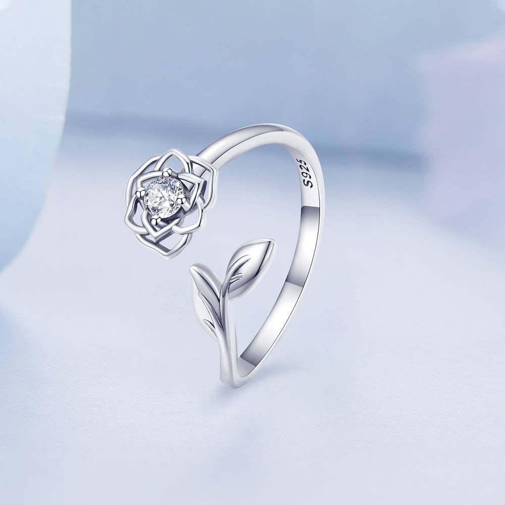 Inel reglabil din Argint Diamond Flower