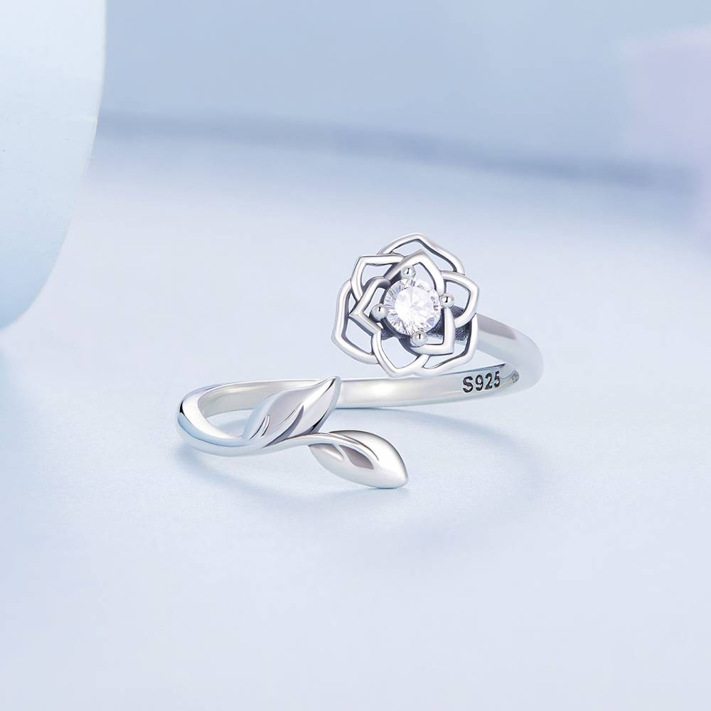 Inel reglabil din Argint Diamond Flower