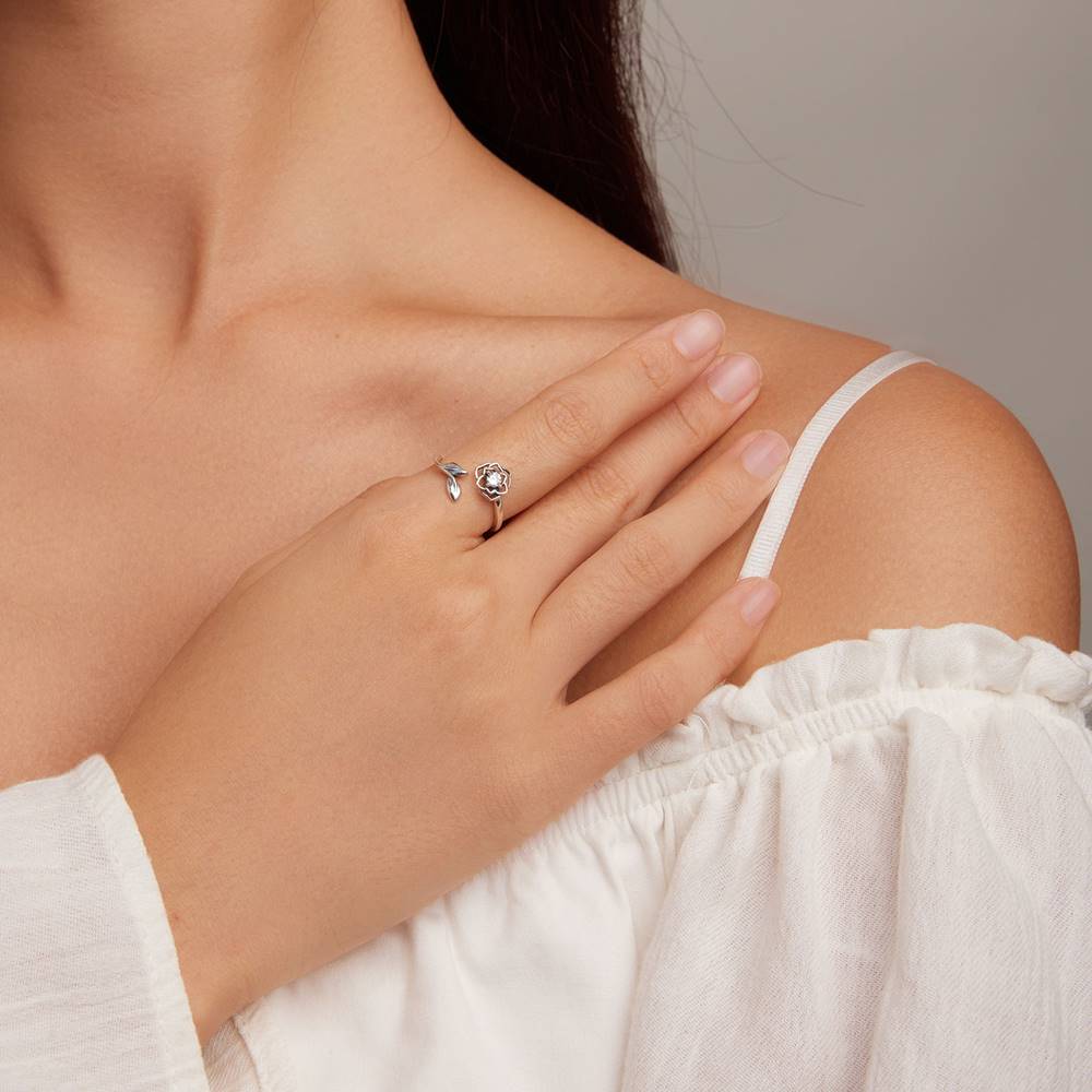Inel reglabil din Argint Diamond Flower