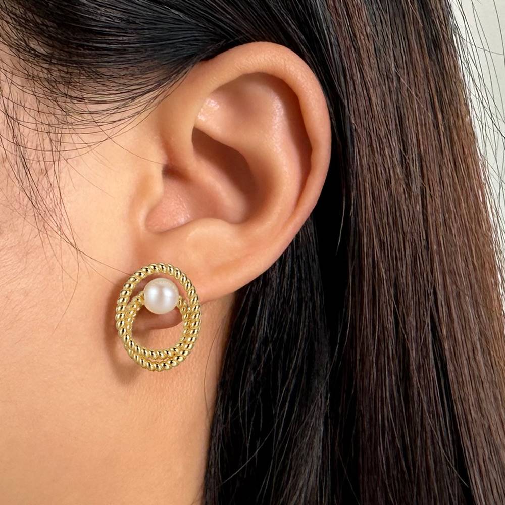 Cercei din Argint Double Circles Pearl