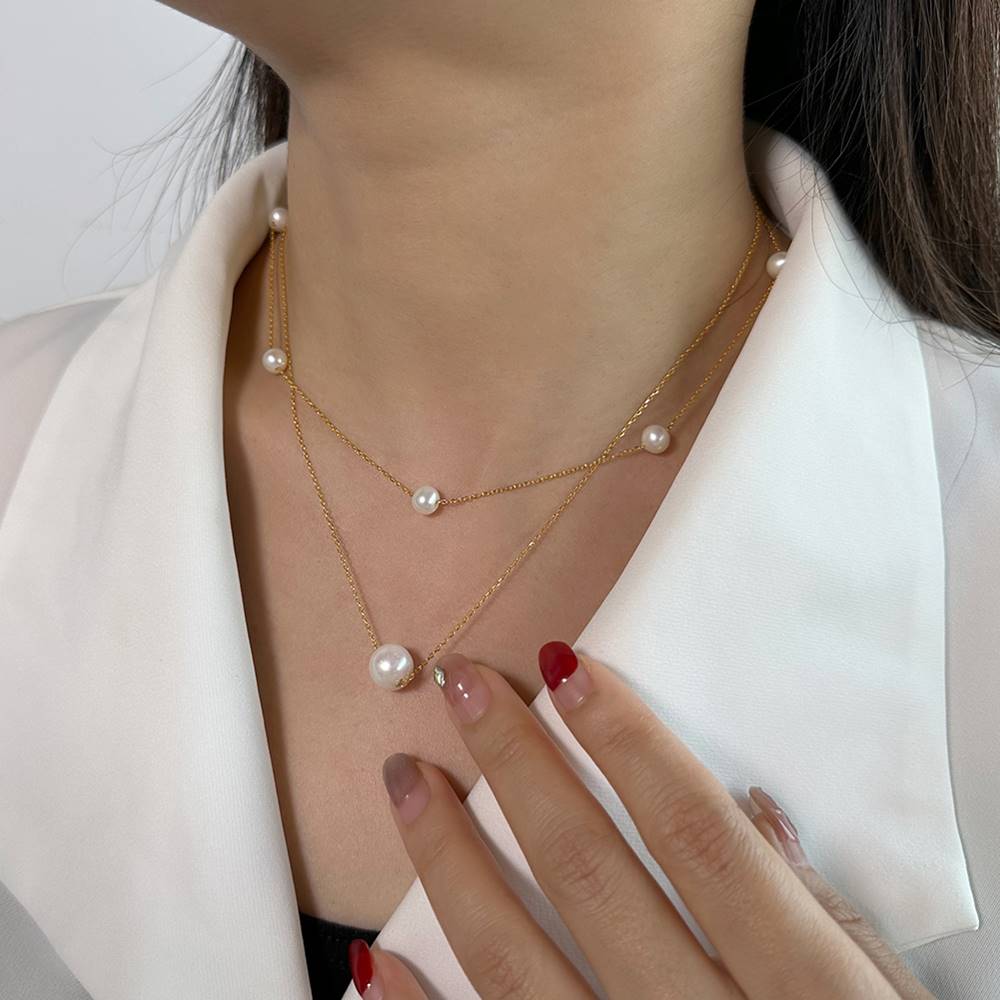 Colier din Argint Double Chain Pearls