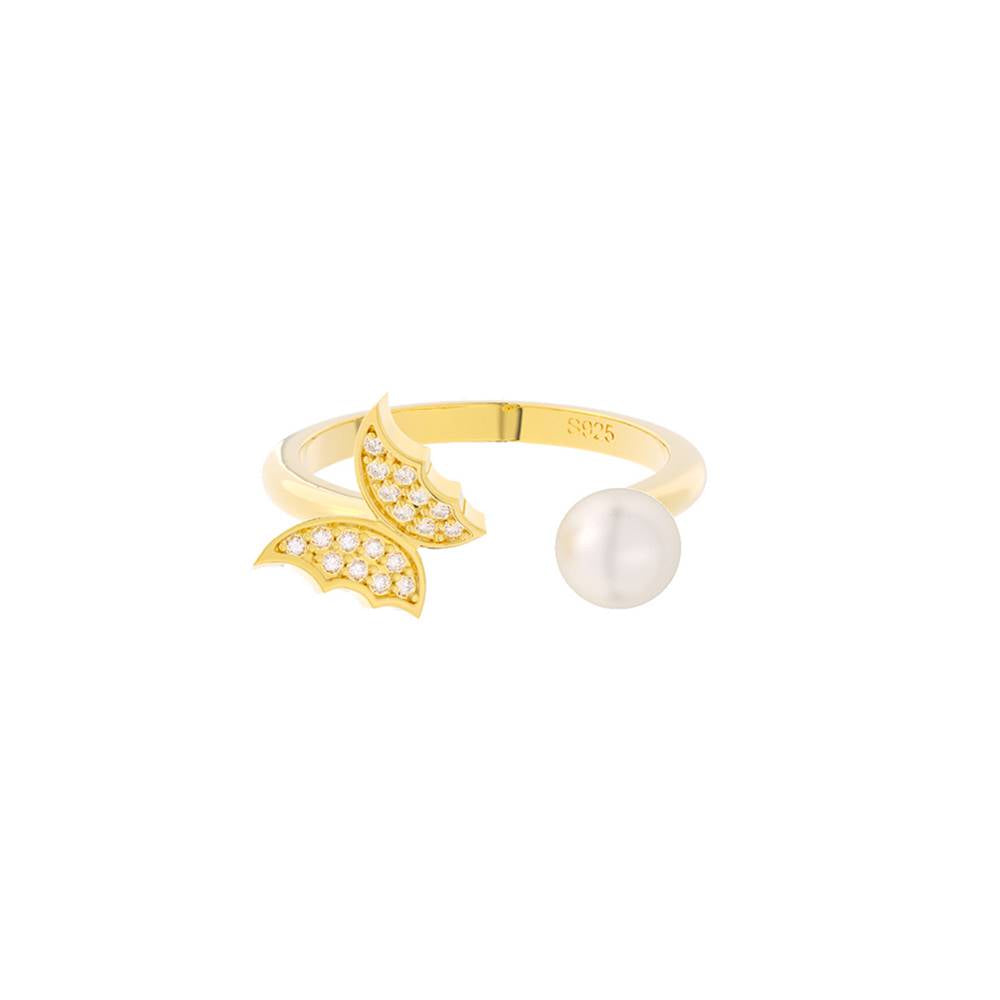 Inel reglabil din Argint Pearly Butterfly