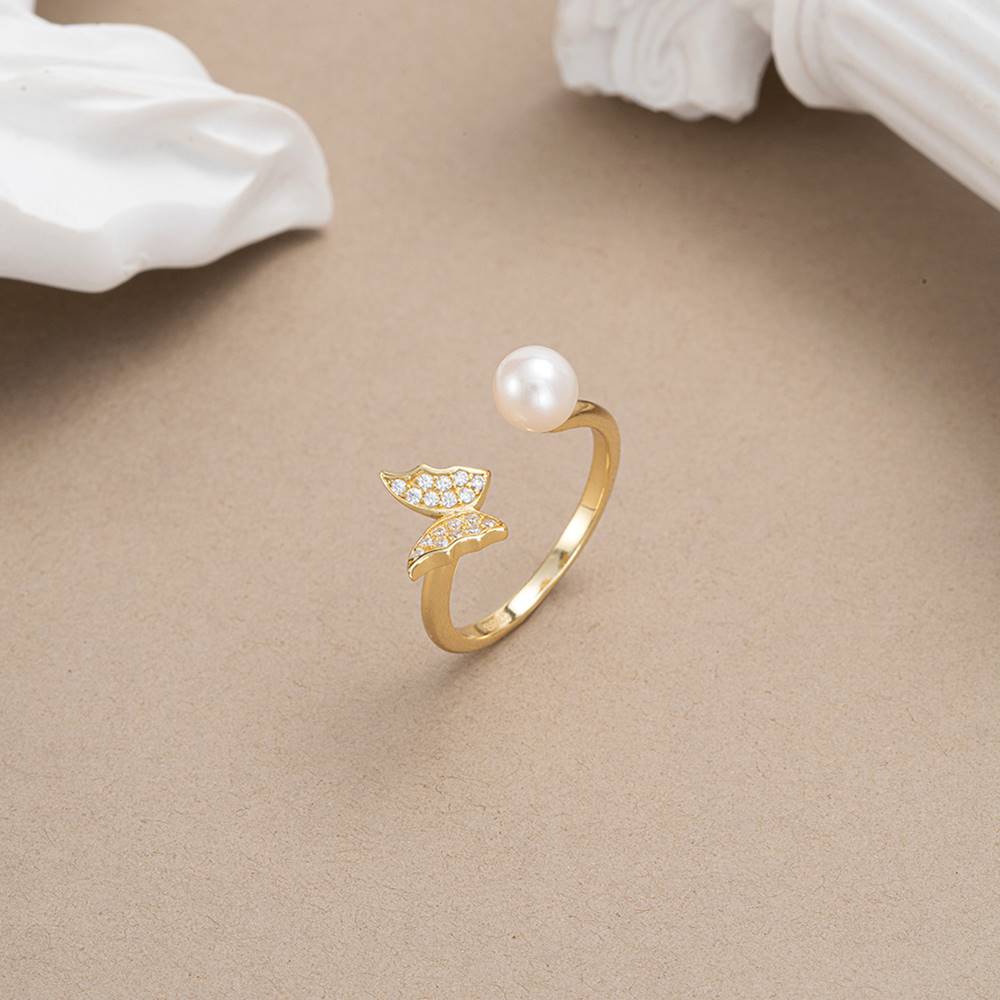 Inel reglabil din Argint Pearly Butterfly