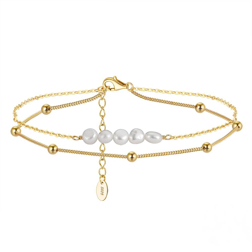Bratara dubla de picior din Argint Pearls and Beads