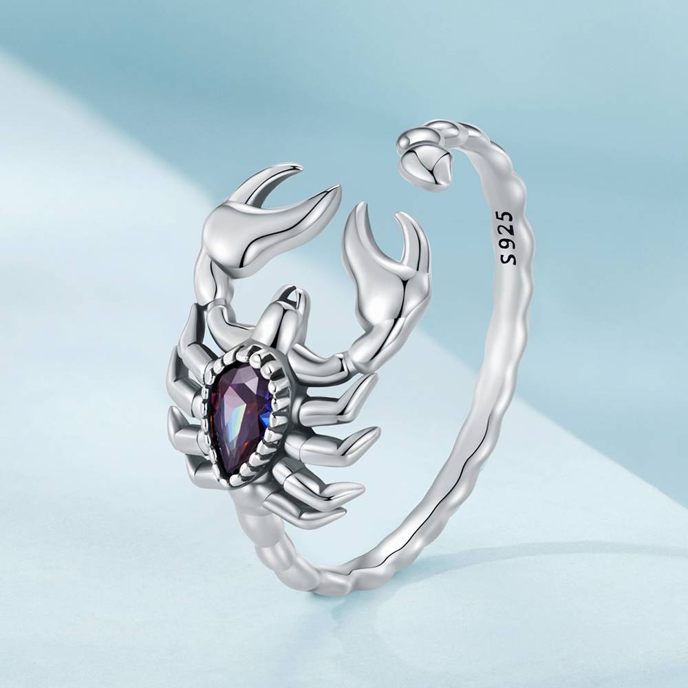 Inel reglabil din Argint Scorpion Diamond