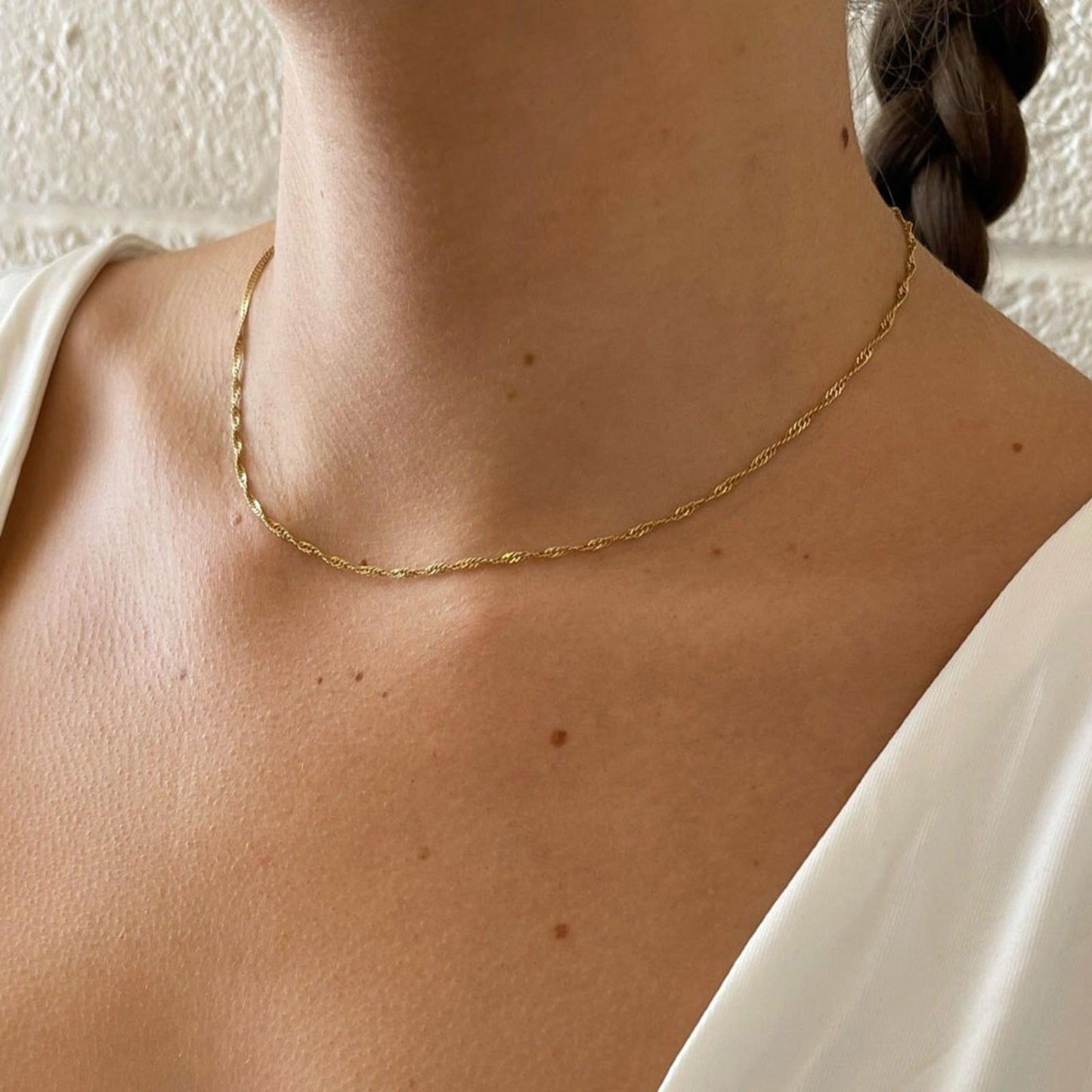 Lantisor din argint elegant placat cu aur simplu fara pietre singapore rope cesini purtat