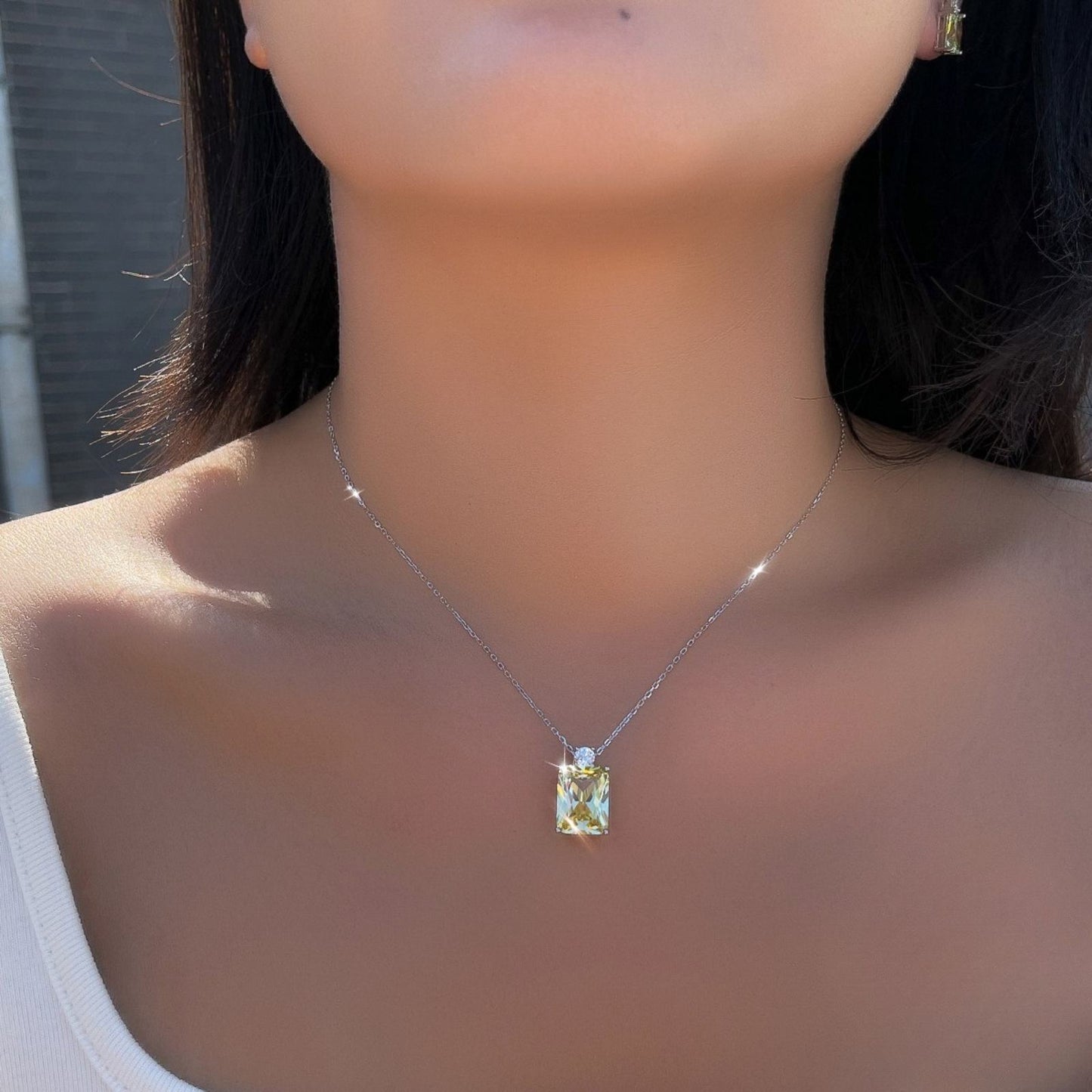 Colier din argint rectangular cu citrin si zirconiu cesini femei