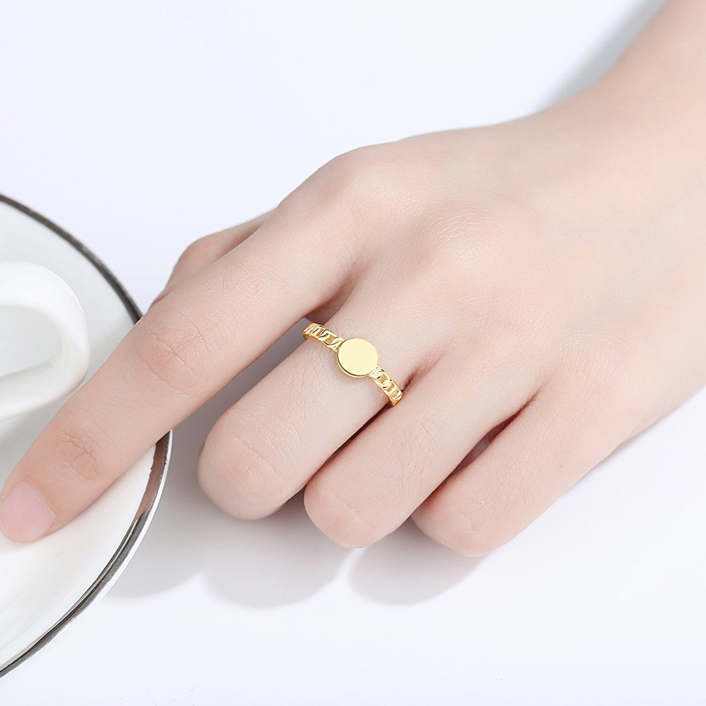 Inel din argint placat cu aur cu banut chain cesini purtat