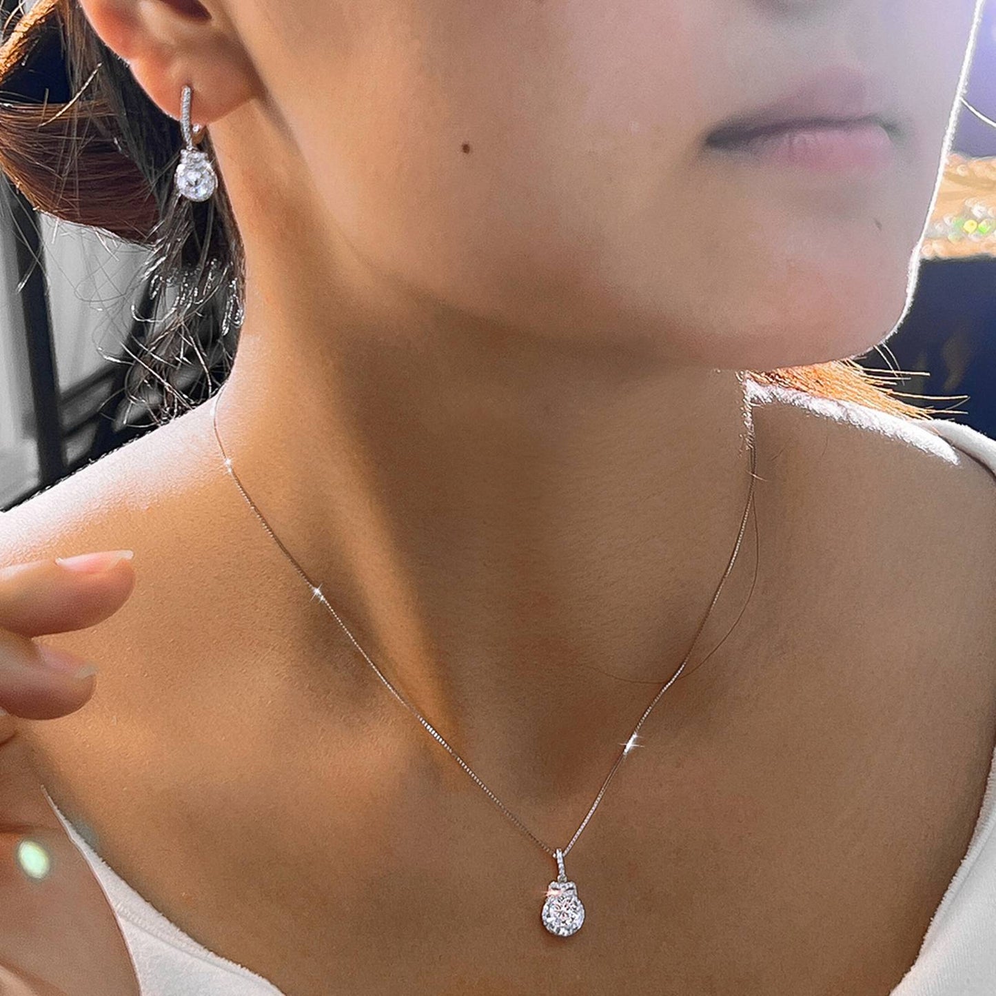 Set din argint elegant colier si cercei cu cristale zirconiu cesini femei