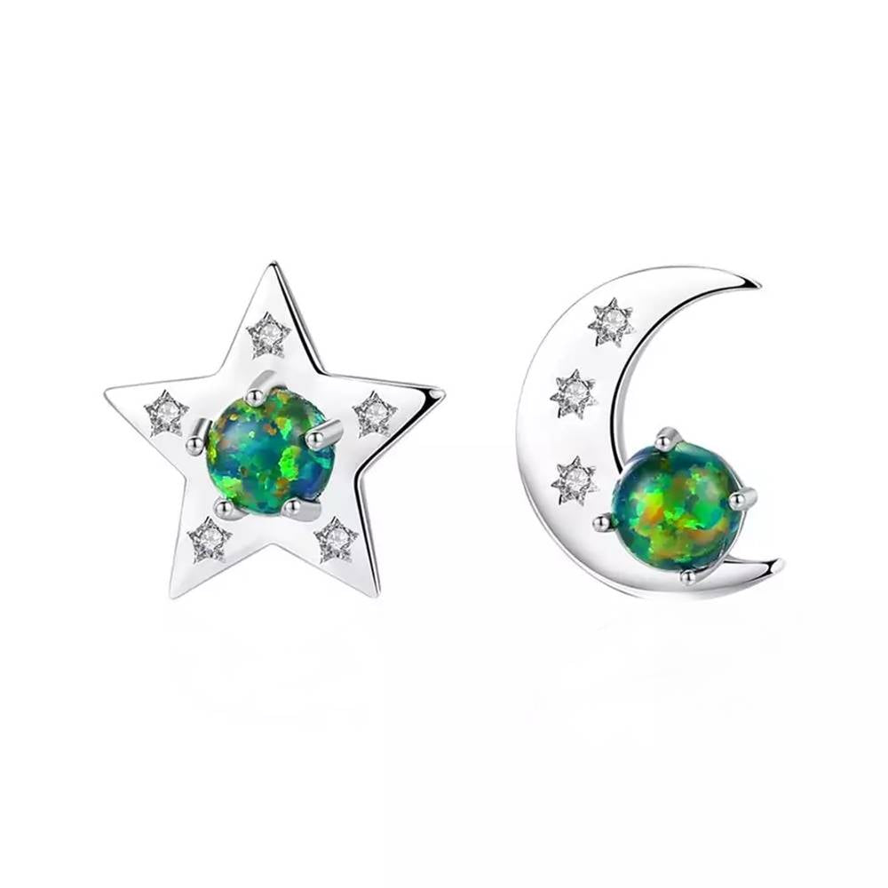 Cercei din Argint Opal Moon and Star