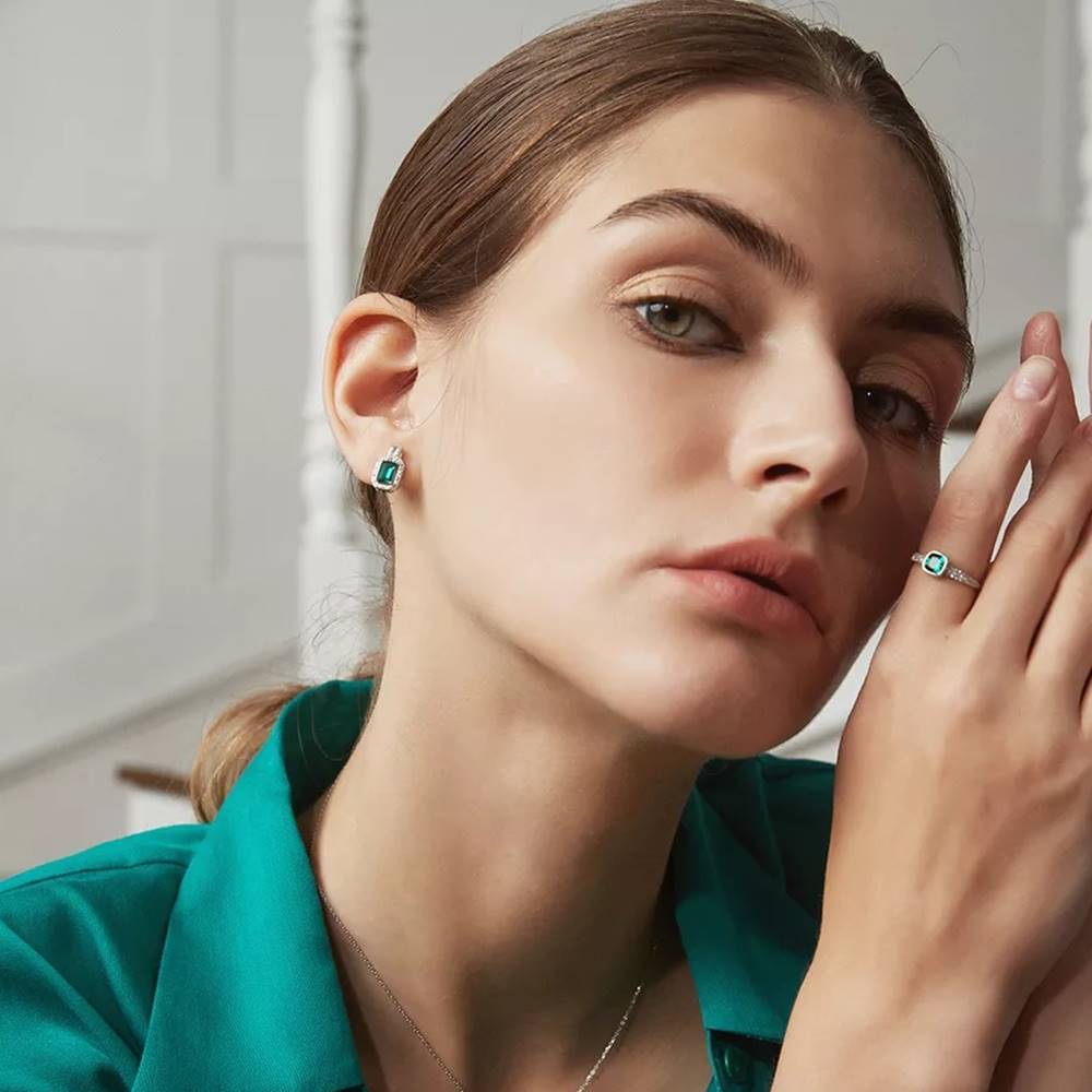 Cercei din Argint Diamond Emerald