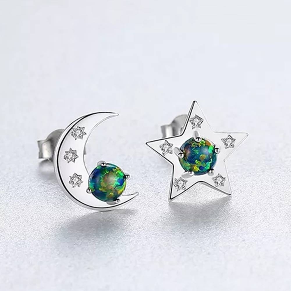Cercei din Argint Opal Moon and Star