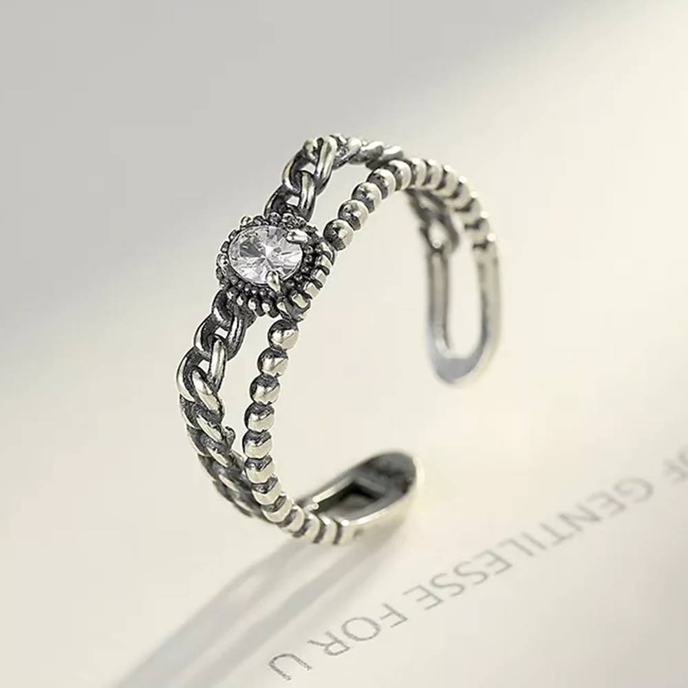Inel reglabil din Argint Vintage Zircon