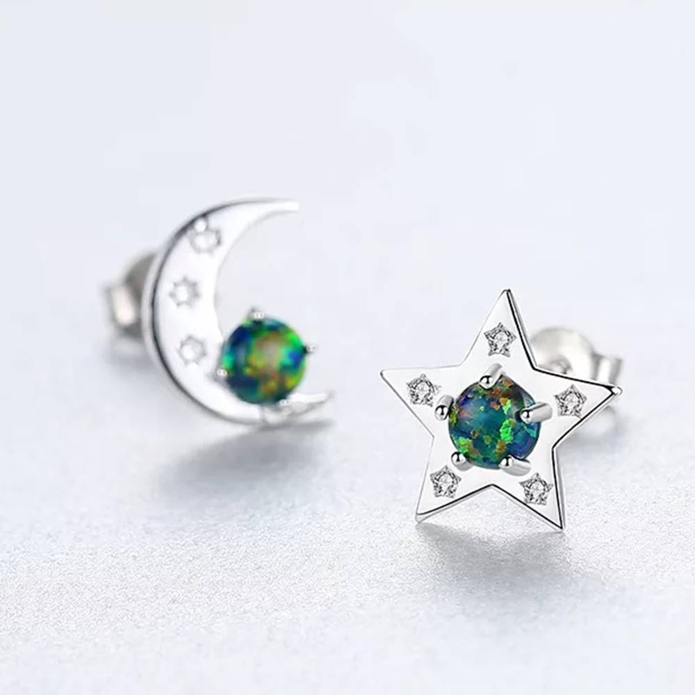 Cercei din Argint Opal Moon and Star