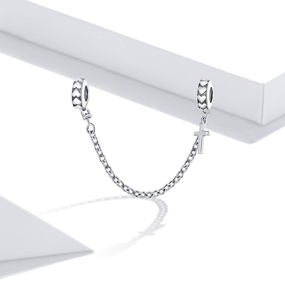 Talisman din Argint Simple Cross cu Lantisor de Siguranta