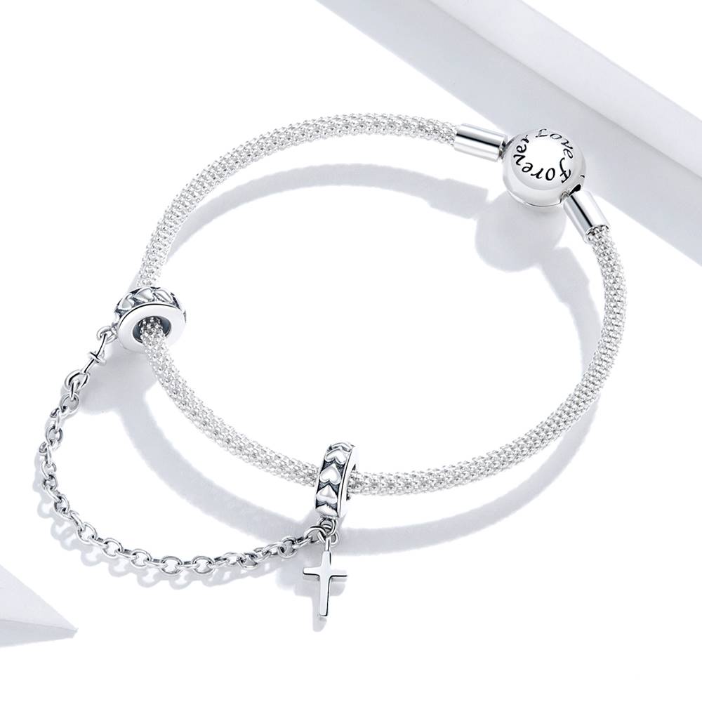 Talisman din Argint Simple Cross cu Lantisor de Siguranta