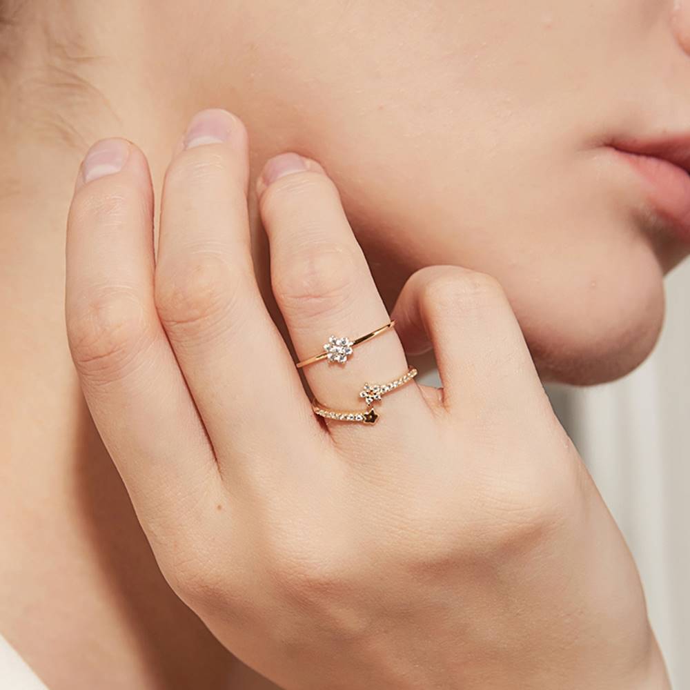 Inel reglabil din Argint Gold Stars and Crystals