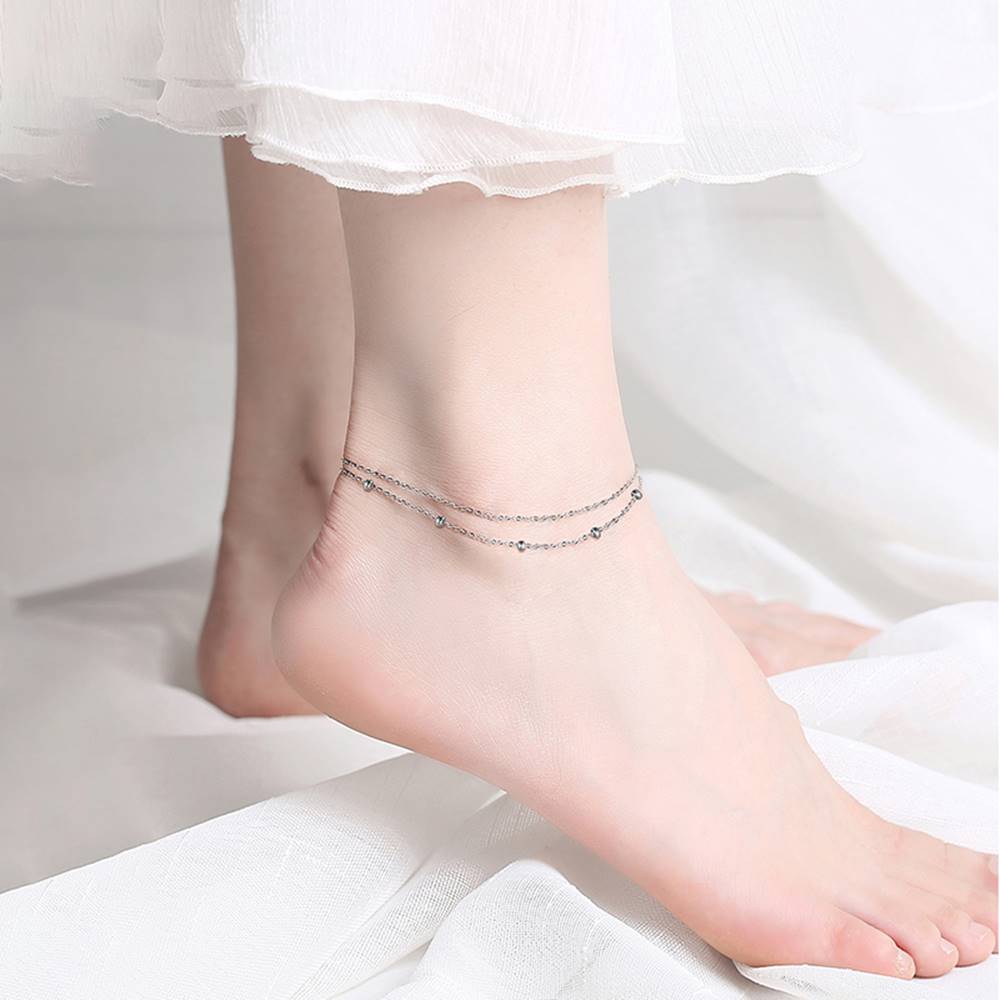 Bratara dubla de picior din Argint cu bilute Small Beads Double Layer