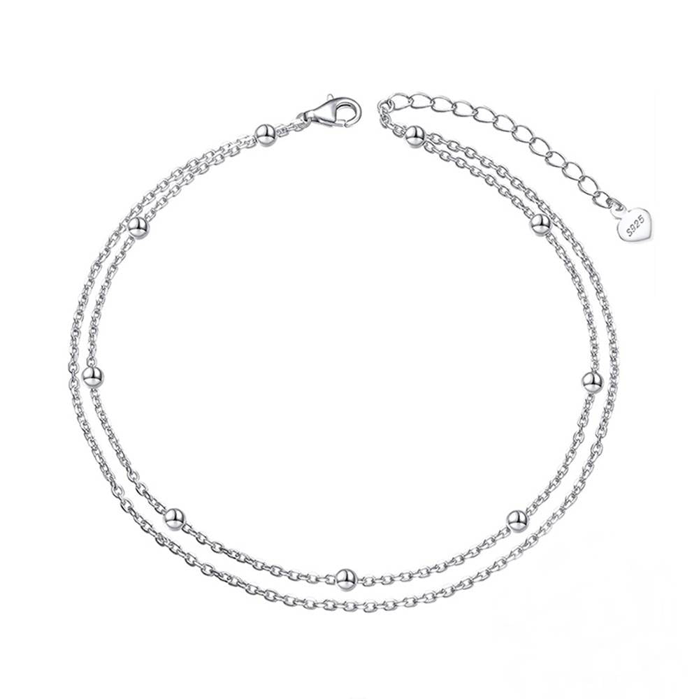 Bratara dubla de picior din Argint cu bilute Small Beads Double Layer