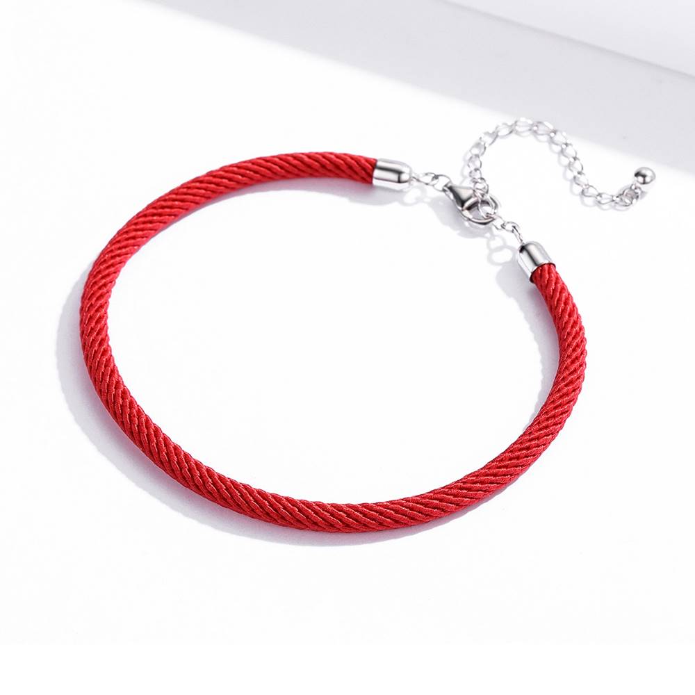 Bratara din Argint cu Material Textil Red Rope