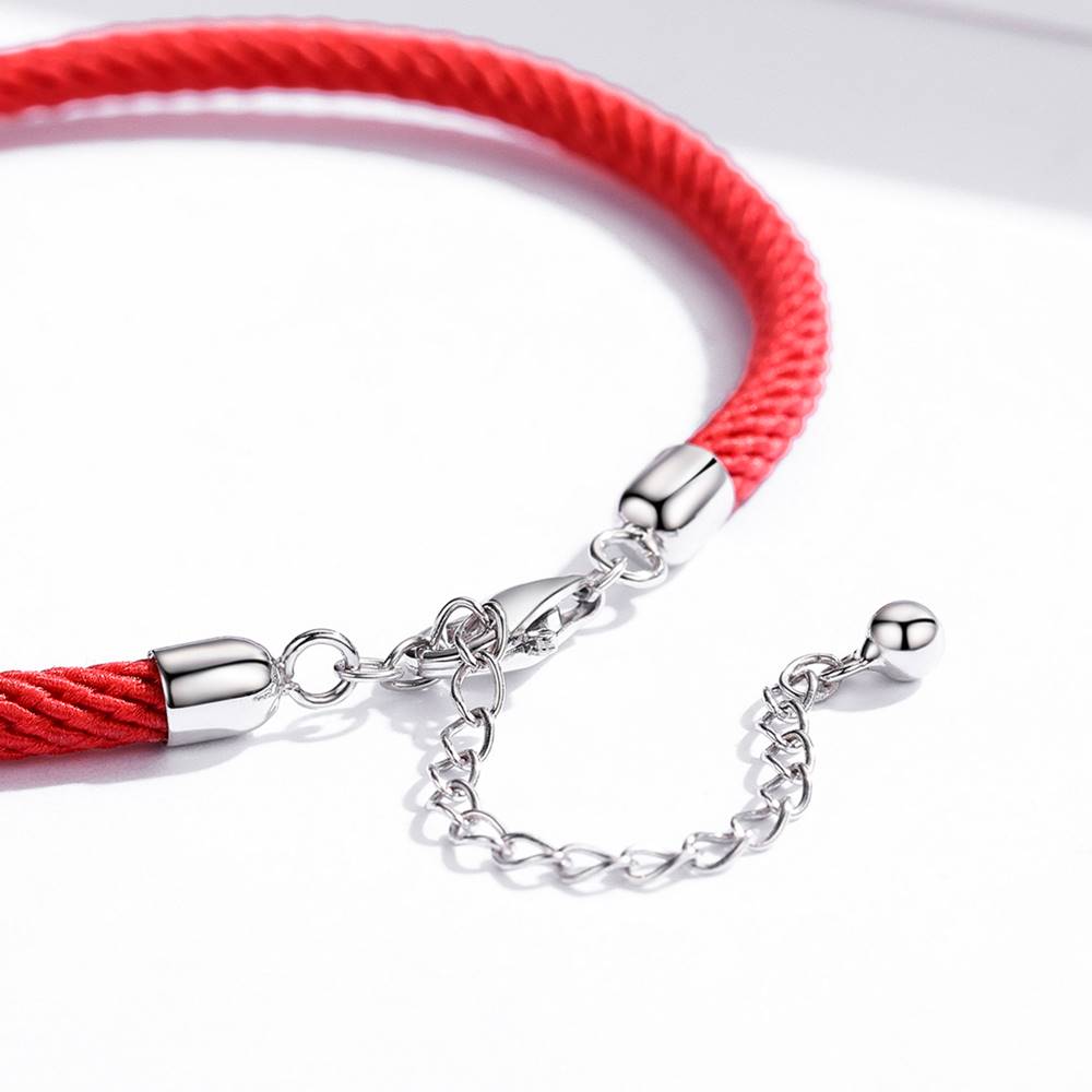 Bratara din Argint cu Material Textil Red Rope