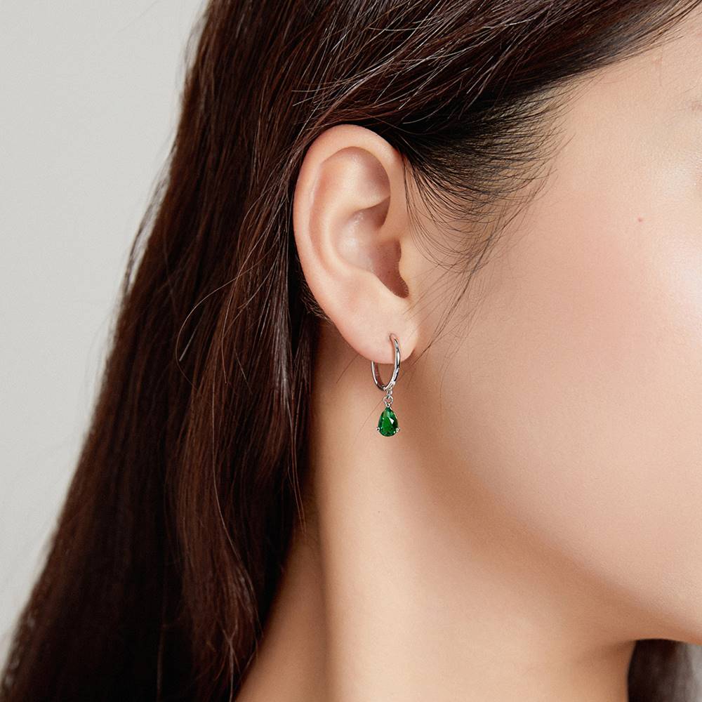 Cercei din Argint Green Waterdrop