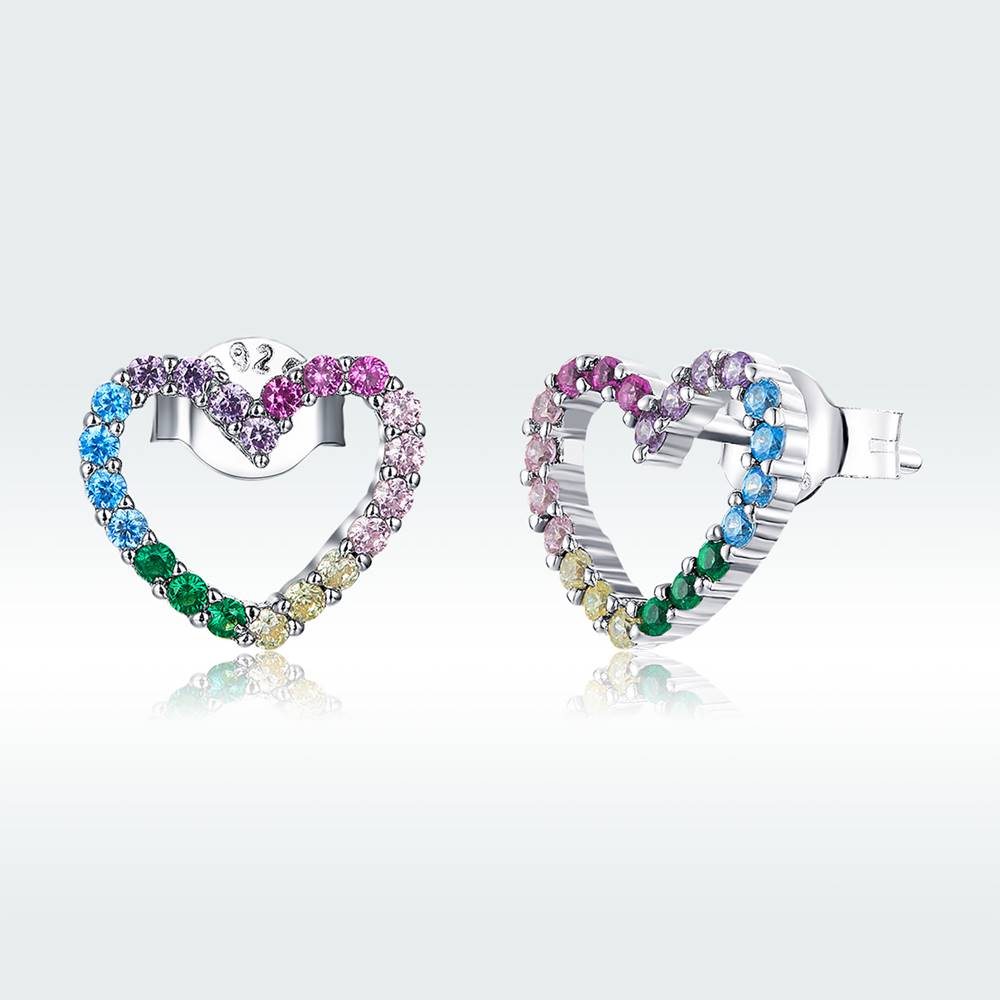 Set din Argint Cute Rainbow Heart