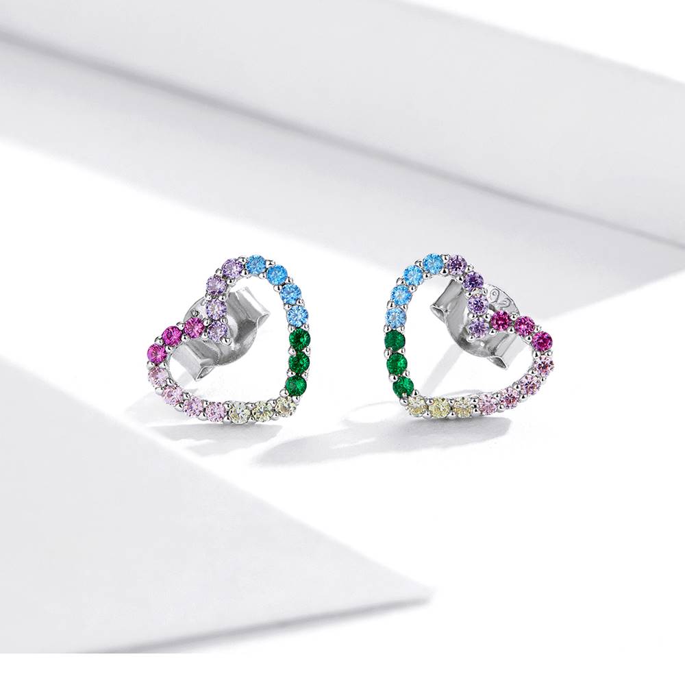 Cercei din Argint Cute Rainbow Heart