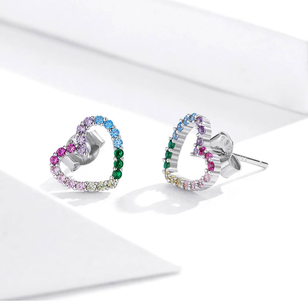 Cercei din Argint Cute Rainbow Heart