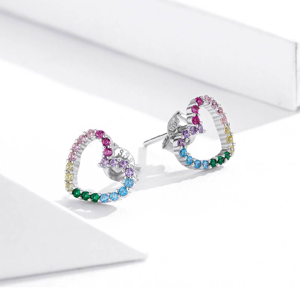 Cercei din Argint Cute Rainbow Heart
