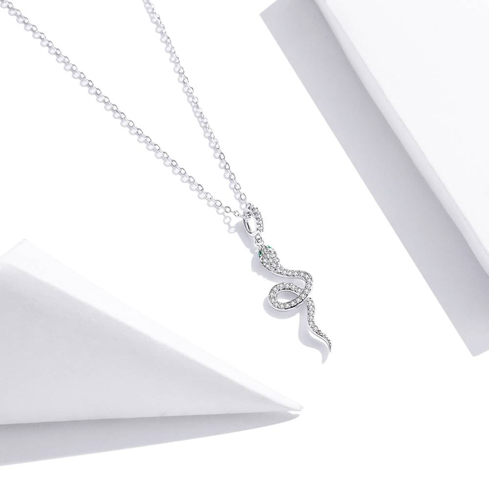 Colier din Argint Snake Green Diamonds