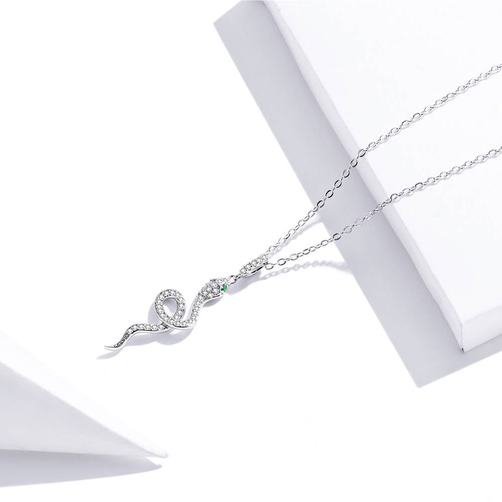 Colier din Argint Snake Green Diamonds