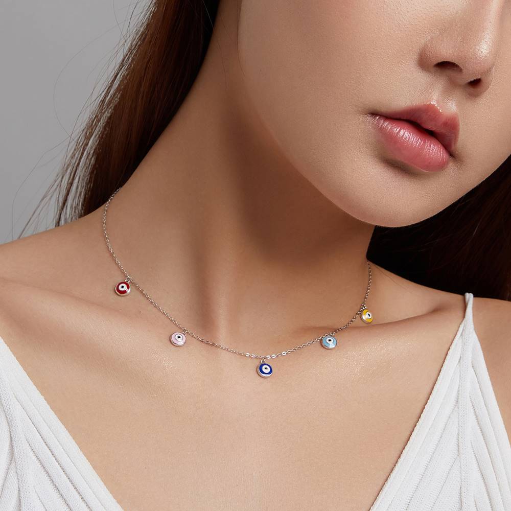 Colier din Argint Colourful Evil Eyes