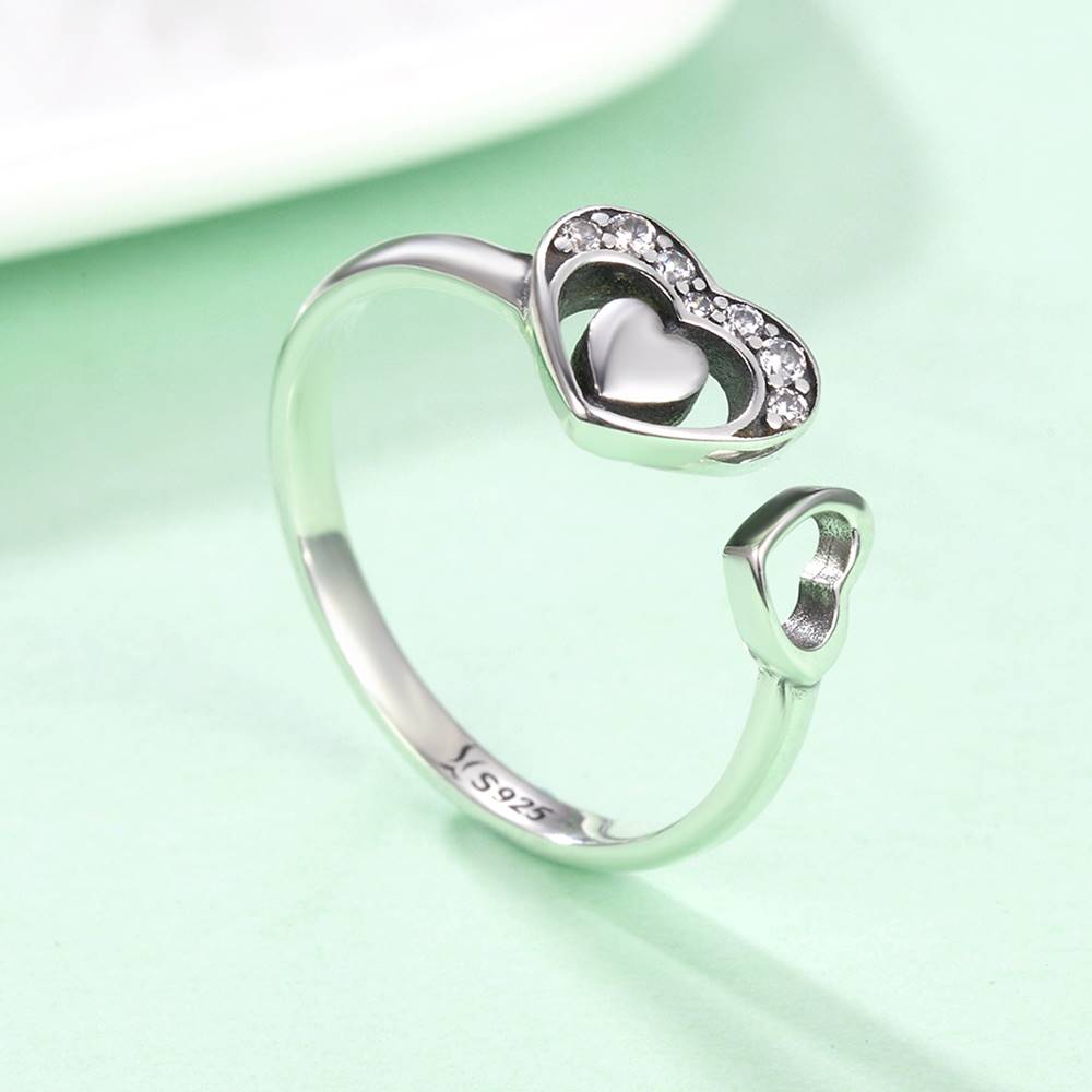 Inel reglabil din Argint Heart to Heart