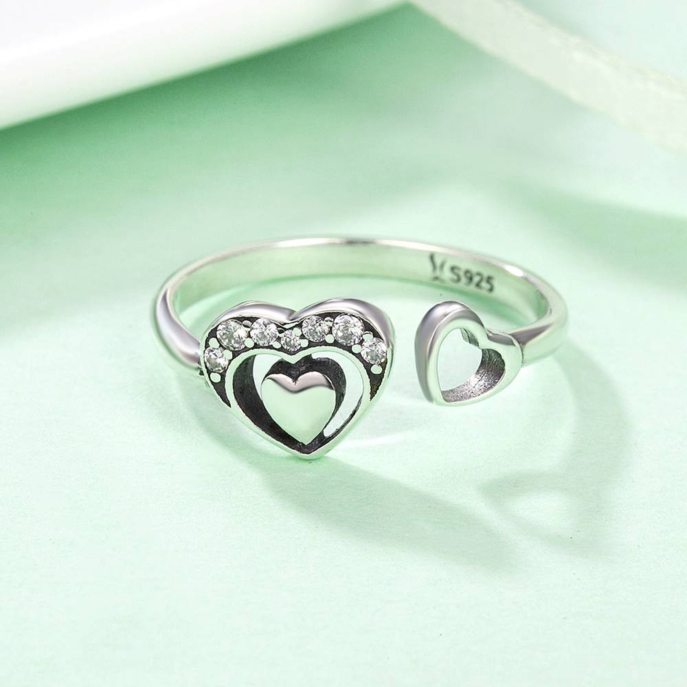 Inel reglabil din Argint Heart to Heart