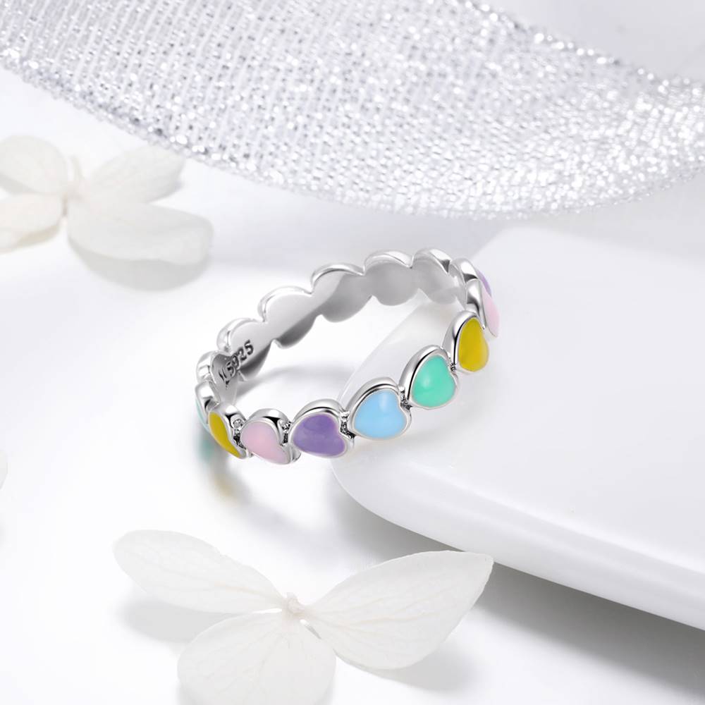 Inel din Argint Pastel Rainbow Hearts