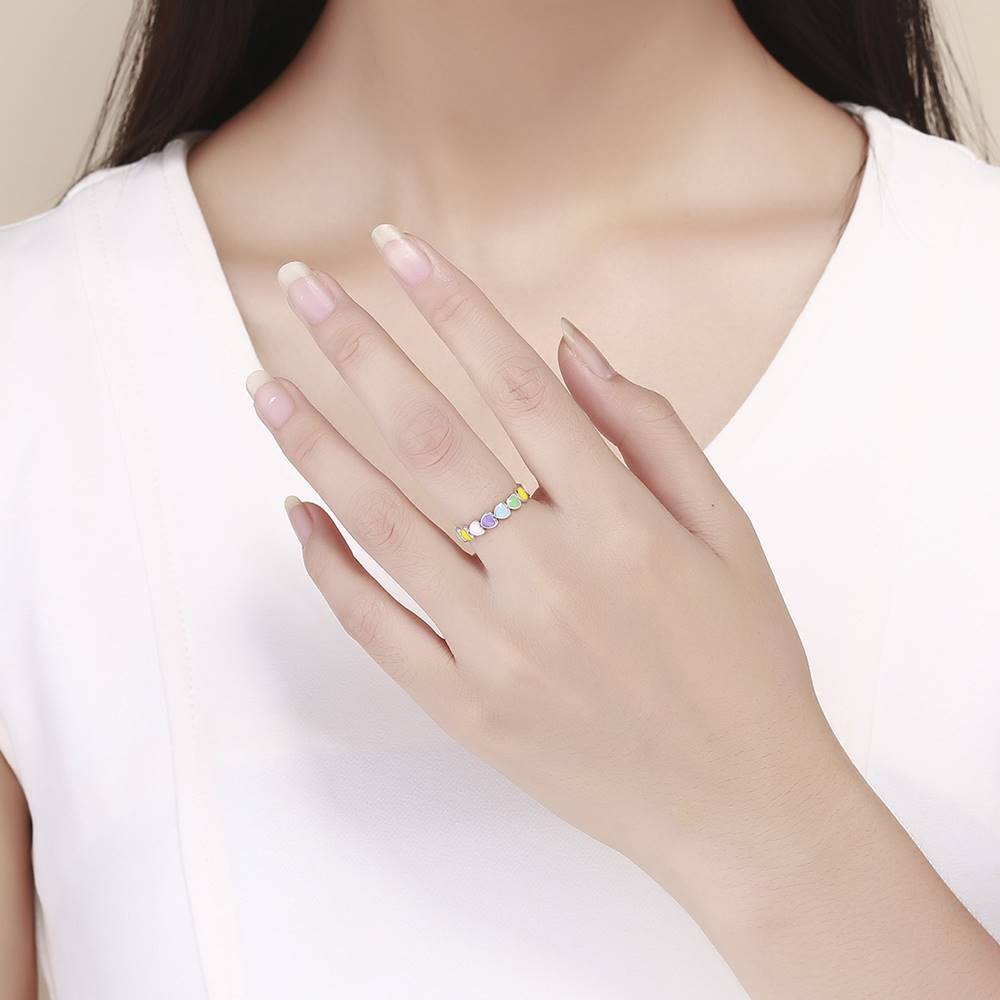 Inel din Argint Pastel Rainbow Hearts