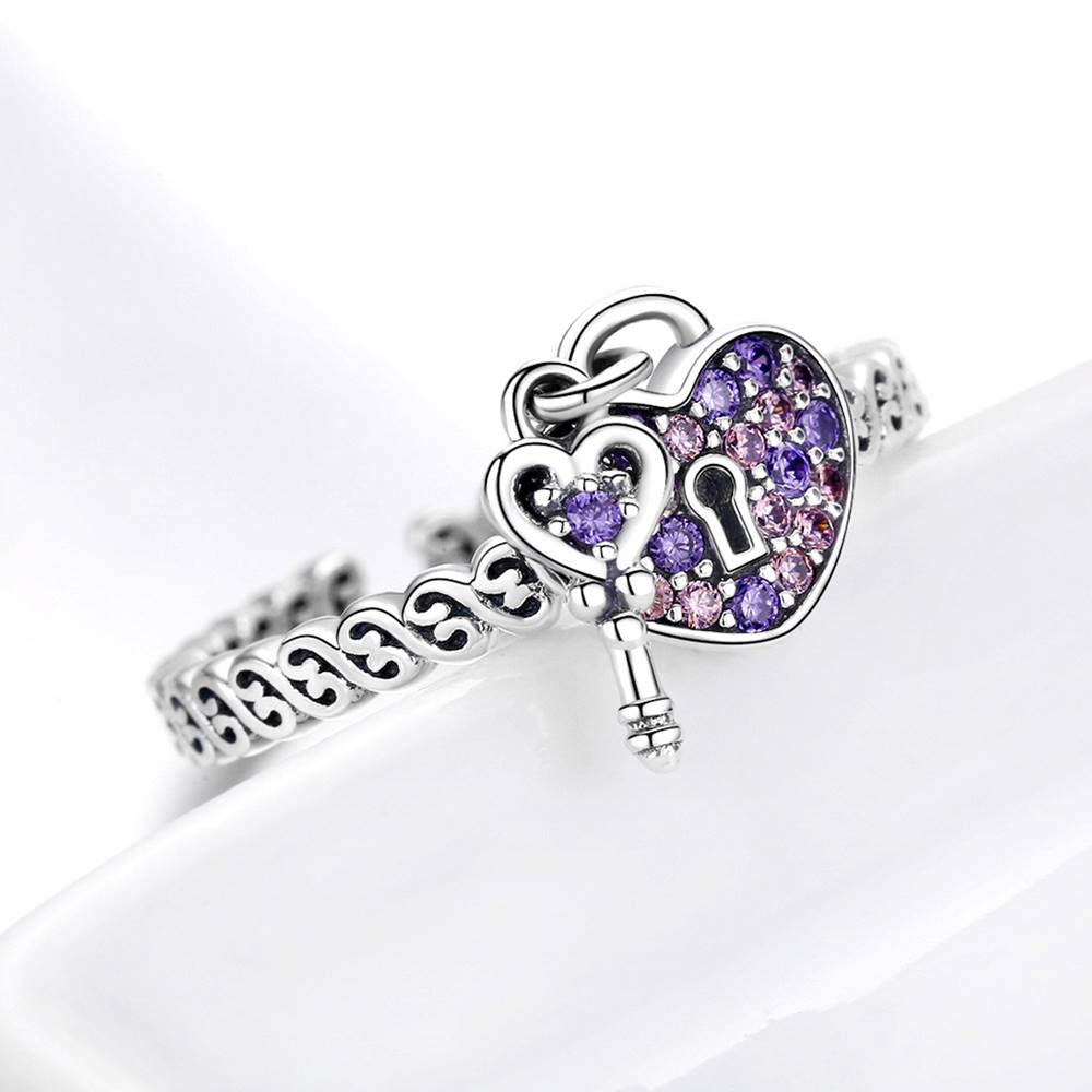 Inel reglabil din Argint Purple Love Key