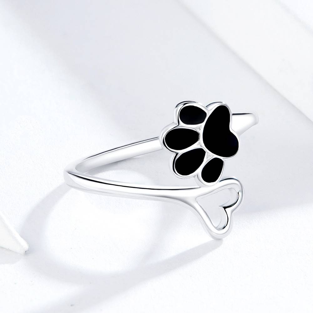 Inel reglabil din Argint Black Paws