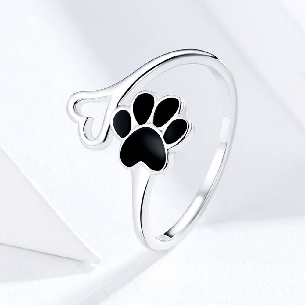 Inel reglabil din Argint Black Paws