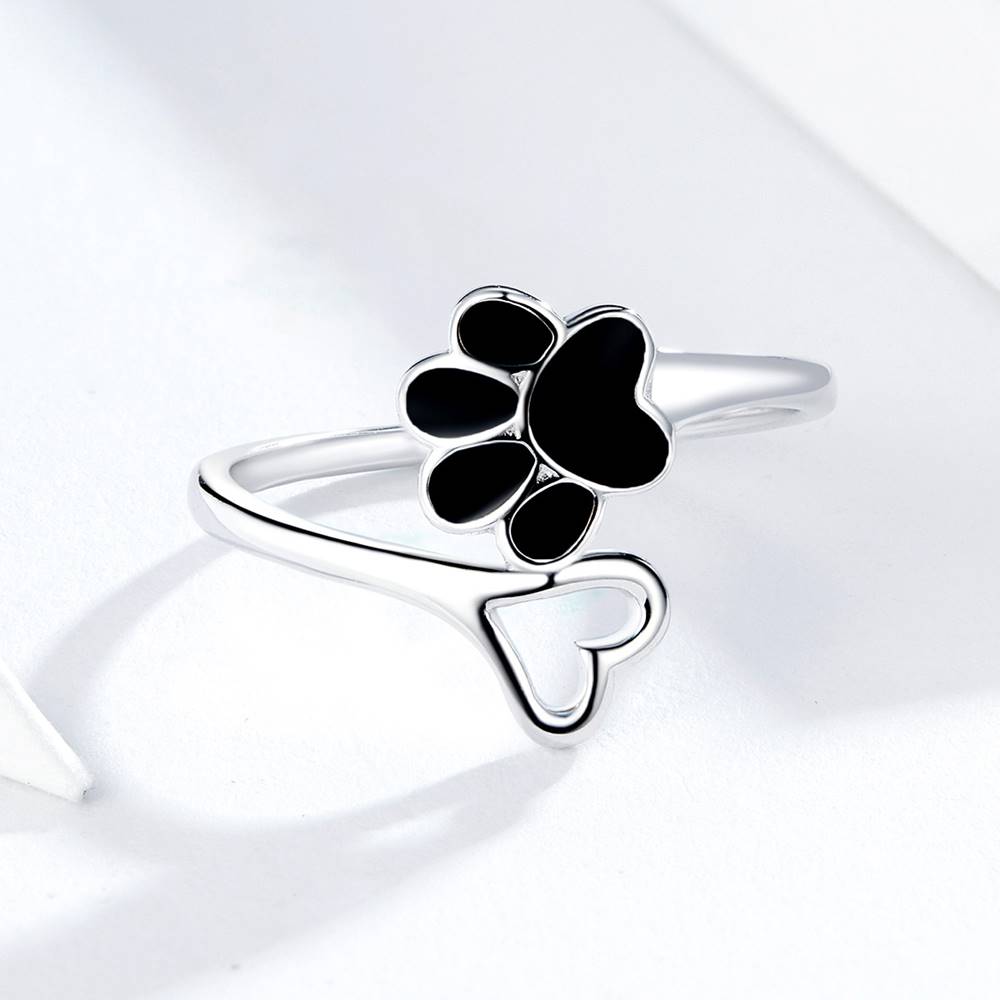 Inel reglabil din Argint Black Paws