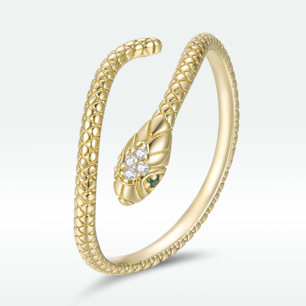 Inel reglabil din Argint Gold Diamond Snake