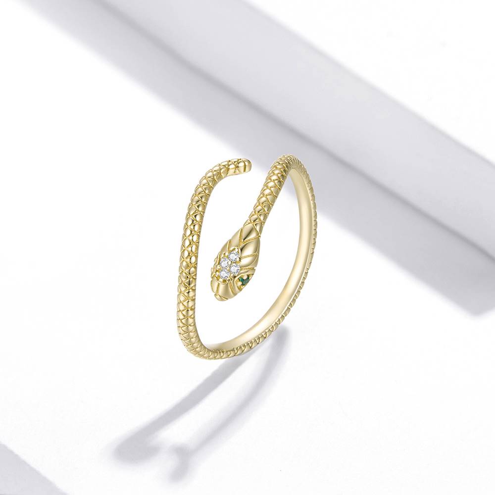 Inel reglabil din Argint Gold Diamond Snake